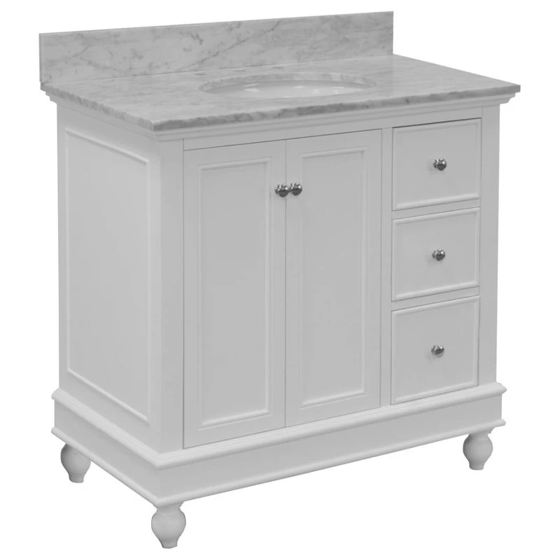 Kitchen Bath Collection Bella 36" Single Bathroom Vanity In White With Carrara Marble Top