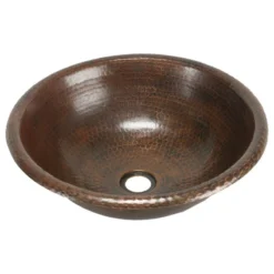 15" Round Copper Bathroom Sink By SoLuna, Dark Smoke, Rolled Rim