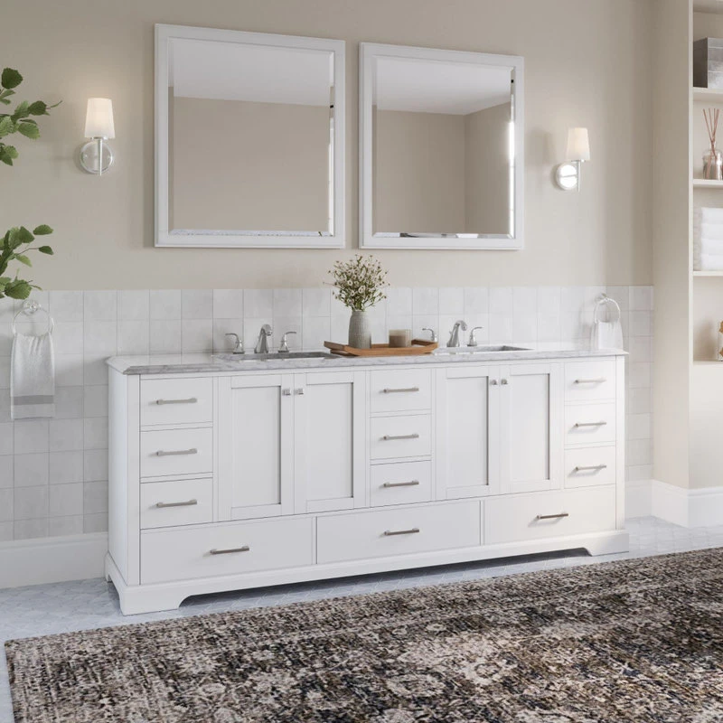 MOD The Laurel Bathroom Vanity, White, 84", Double Sink, Freestanding - Image 2