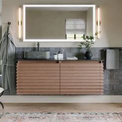 MOD The Accordion Bathroom Vanity, 60", Chestnut Oak, Left Single Sink, Wall Mount