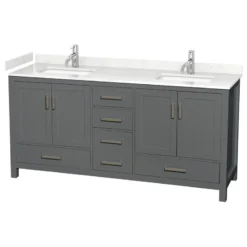 Wyndham Collection Sheffield 72" Dark Gray Double Vanity, Carrara Cultured Marble Top, No Mirror