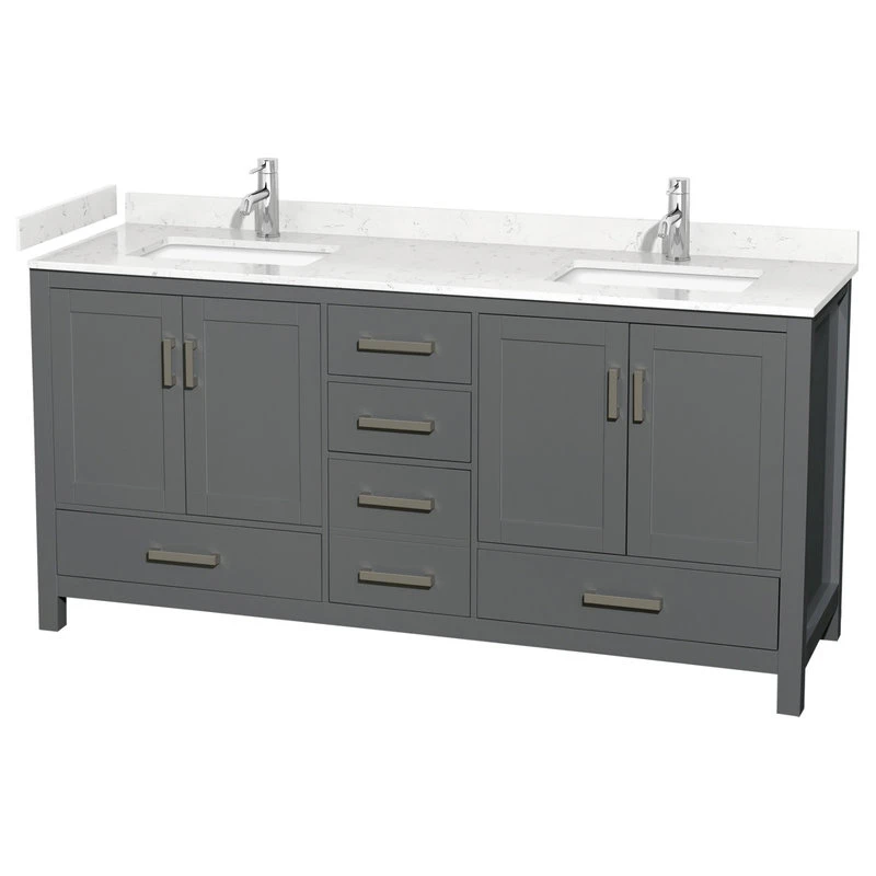 Wyndham Collection Sheffield 72" Dark Gray Double Vanity, Carrara Cultured Marble Top, No Mirror