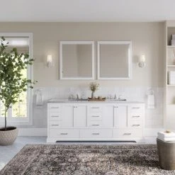 MOD The Laurel Bathroom Vanity, White, 84", Double Sink, Freestanding