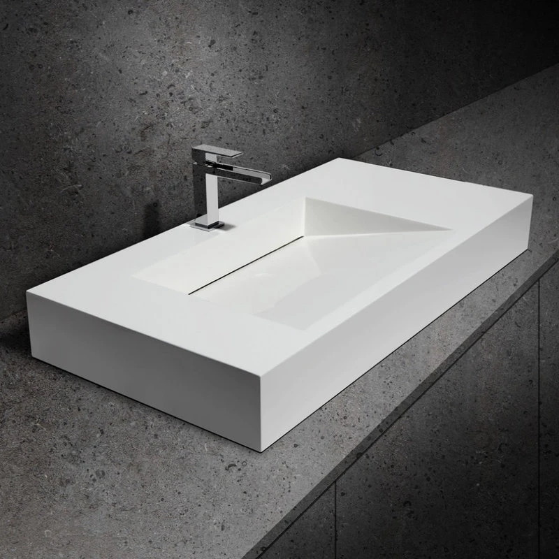 HOMARY Wall-Hung Stone Resin Rectangle Bathroom Ramped Sink,Matte White/Glossy White, G - Image 2