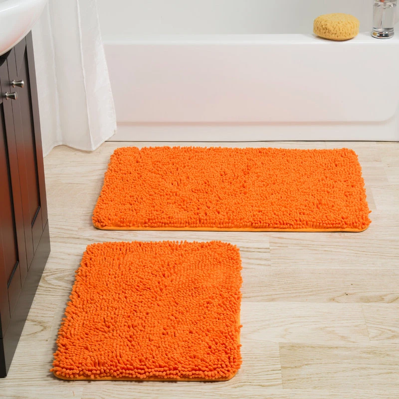 Lavish Home 2 Piece Shag Memory Foam Bath Mat Set, Orange - Image 2