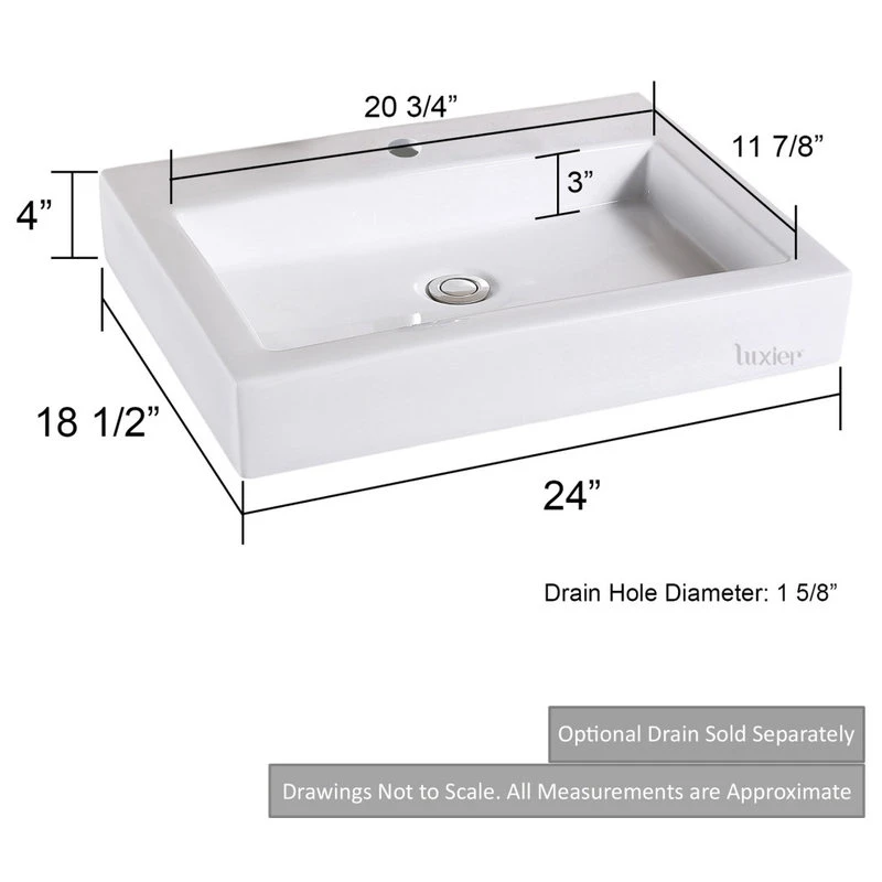 Luxier CS-021 Rectangular Bathroom Ceramic Vessel Sink Art Basin In White - Image 5