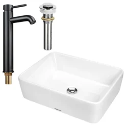 Aquaterior Faucet And Vessel Sink Kit Ceramic Rectangle Basin 1 Hole Tap Toilet