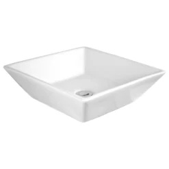 Eisen Home Havasu White Ceramic Square Vessel Bathroom Sink, Pop Up Drain