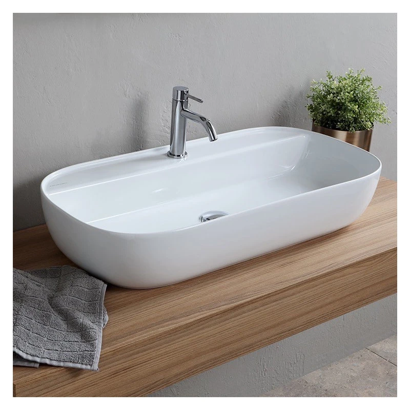 Scarabeo Ceramiche 30" Oval White Ceramic Vessel Sink, 1-Hole - Image 2