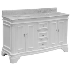Kitchen Bath Collection Katherine 60" Double Bathroom Vanity In White With Carrara Marble Top
