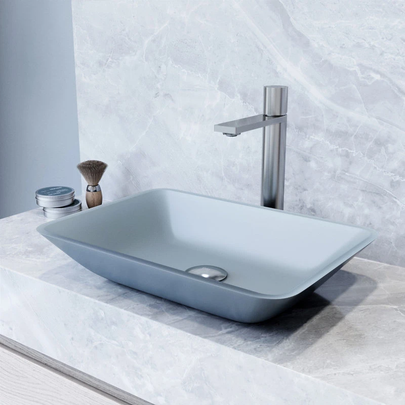 VIGO Blue Sottile MatteShell Vessel Bathroom Sink With Gotham Bathroom Faucet - Image 3