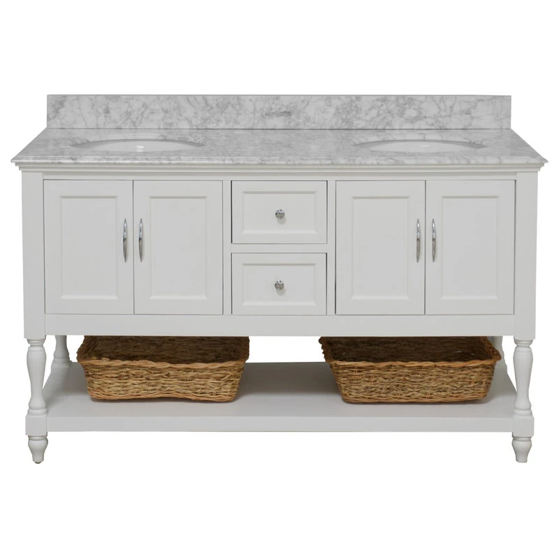 Kitchen Bath Collection Beverly 60" Bath Vanity, White, Carrara Marble, Double Vanity - Image 5