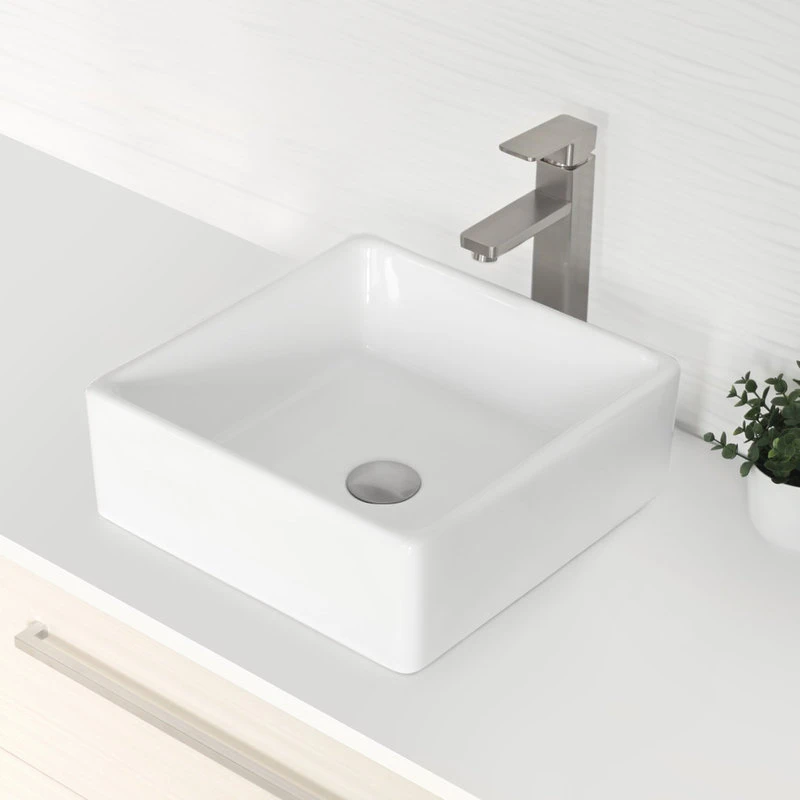 STYLISH 15" White Square Ceramic Vessel Bathroom Sink - Image 9