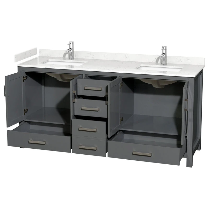 Wyndham Collection Sheffield 72" Dark Gray Double Vanity, Carrara Cultured Marble Top, No Mirror - Image 2
