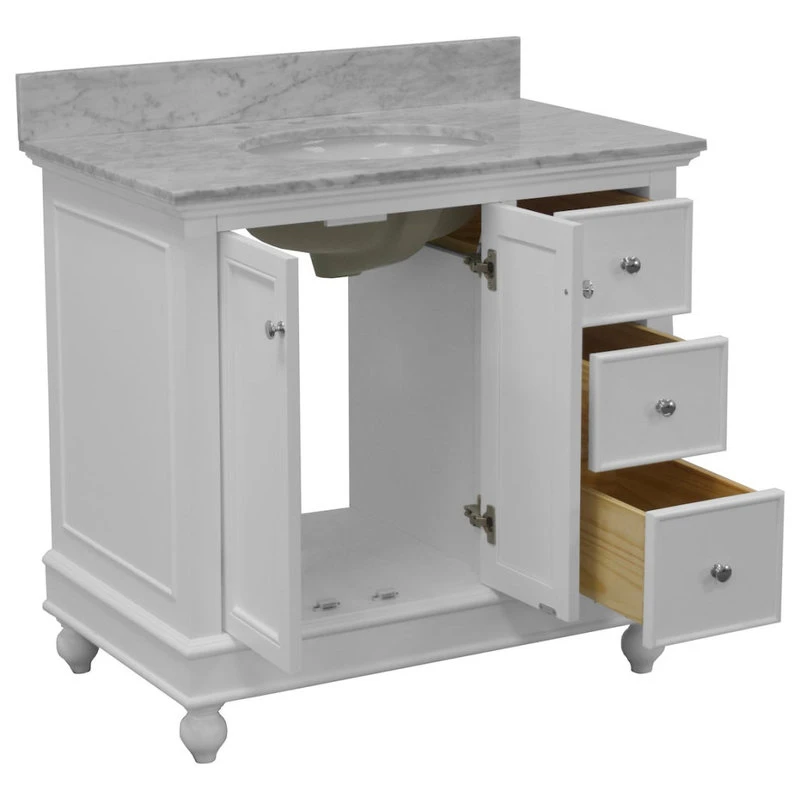 Kitchen Bath Collection Bella 36" Single Bathroom Vanity In White With Carrara Marble Top - Image 3