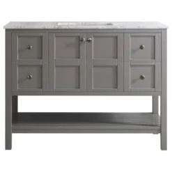 Vinnova Florence 48" Single Bathroom Vanity In Gray With White Carrara Marble Top