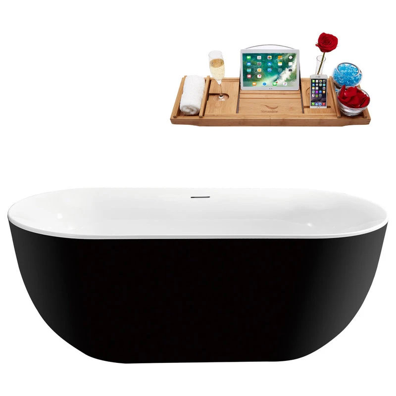 59'' Streamline N811BL Freestanding Tub, Tray, Internal Drain, Pop-Up: Black - Image 4