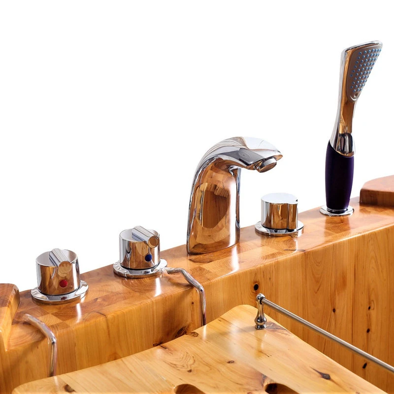 Alfi Trade Inc Alfi Brand 65" 2 Person Free Standing Wooden Bathtub With Fixtures & Headrests - Image 11