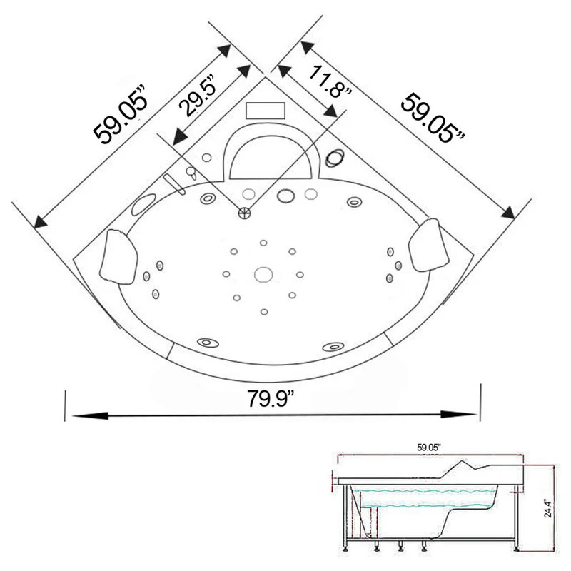 Simbashoppingusa Whirlpool Bathtub 59"x59" Double Pump Heater, Santangels - Image 5