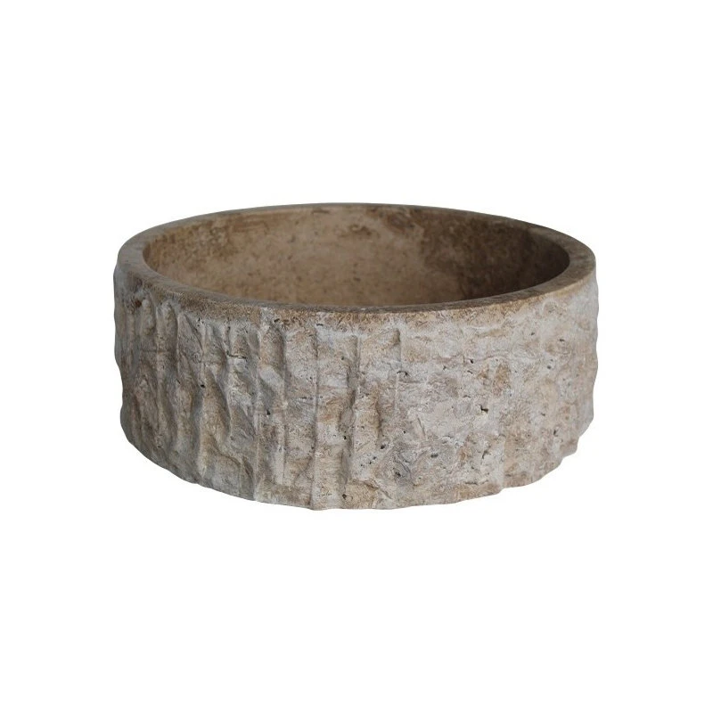 TashMart Chiseled Cylindrical Vessel Sink, Noce Travertine