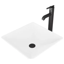 VIGO Matira Matte Stone Vessel Sink And Seville Vessel Faucet, Matte Black
