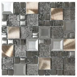 Mosaic Decor Glass Metal Mix Mosaic Backsplash Tile, 12"x12"