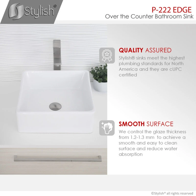 STYLISH 15" White Square Ceramic Vessel Bathroom Sink - Image 4