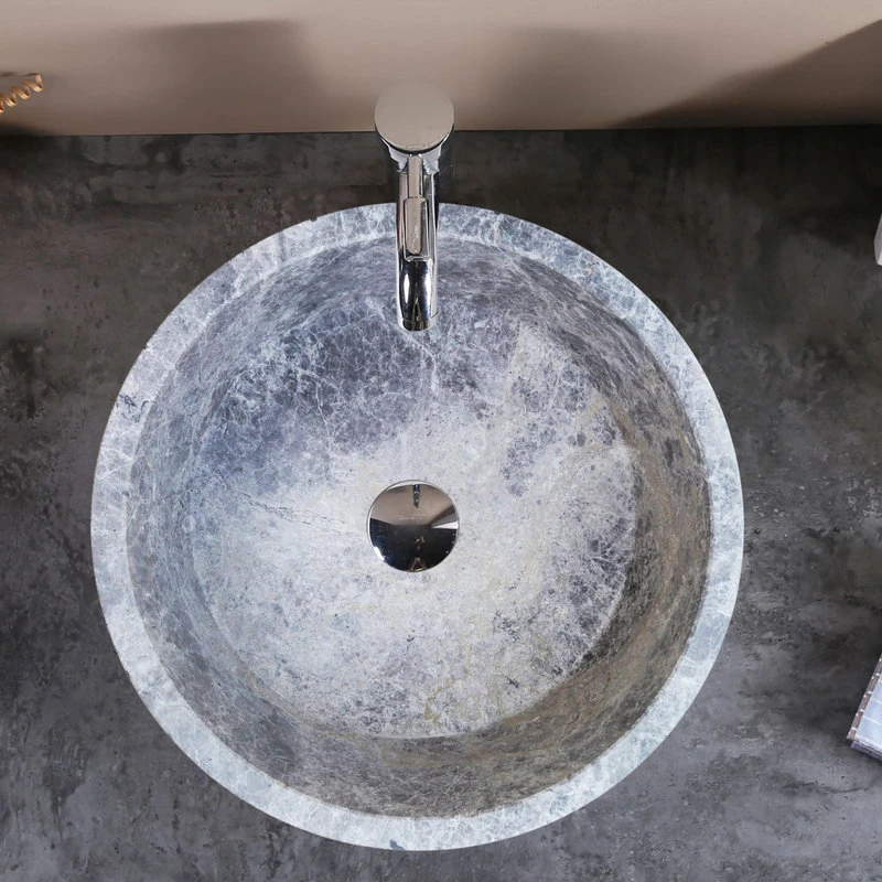 Villohome Natural Stone Tundra Grey Marble Vessel Sink Polished (D)16.5" (H)6" - Image 2