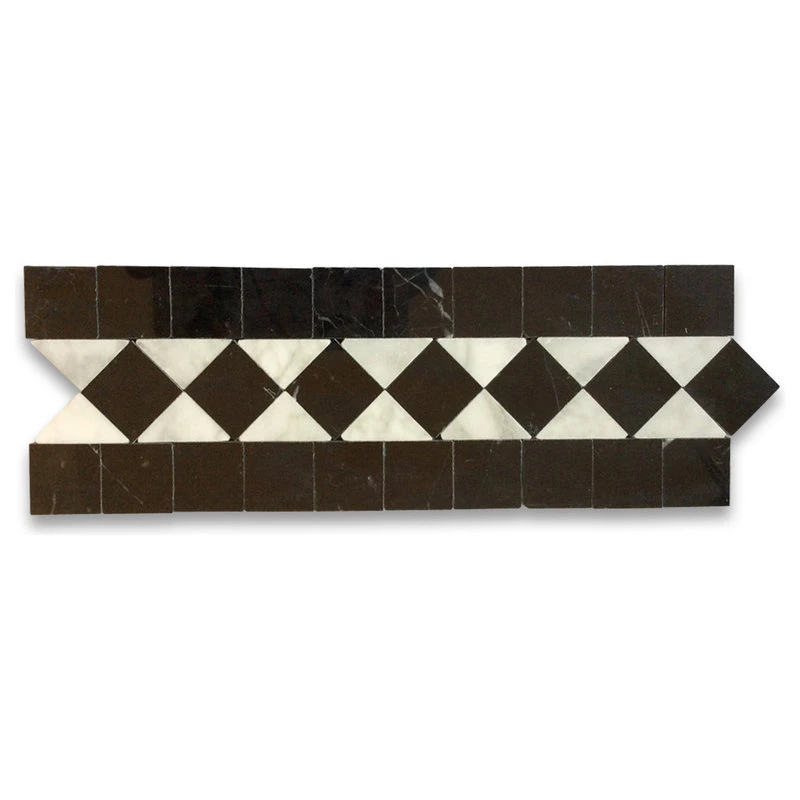 Stone Center Online White Carrara Marble Classic Diamond Mosaic Border Listello Tile, 1 Sheet