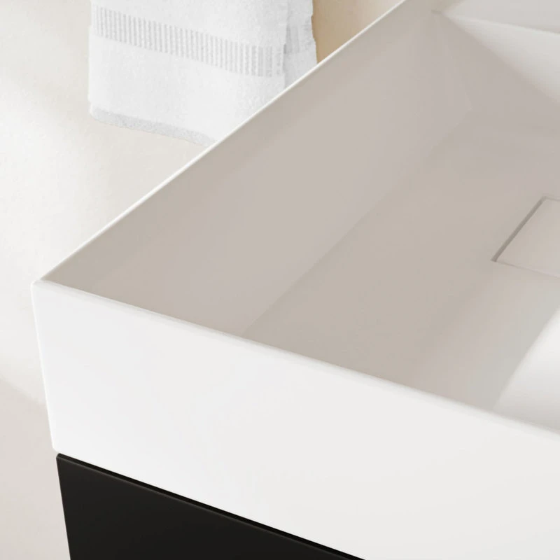 MOD The Nuvo Bathroom Vanity, Double Sink, 55", Black Glass And Maple, Wall Mounted - Image 6