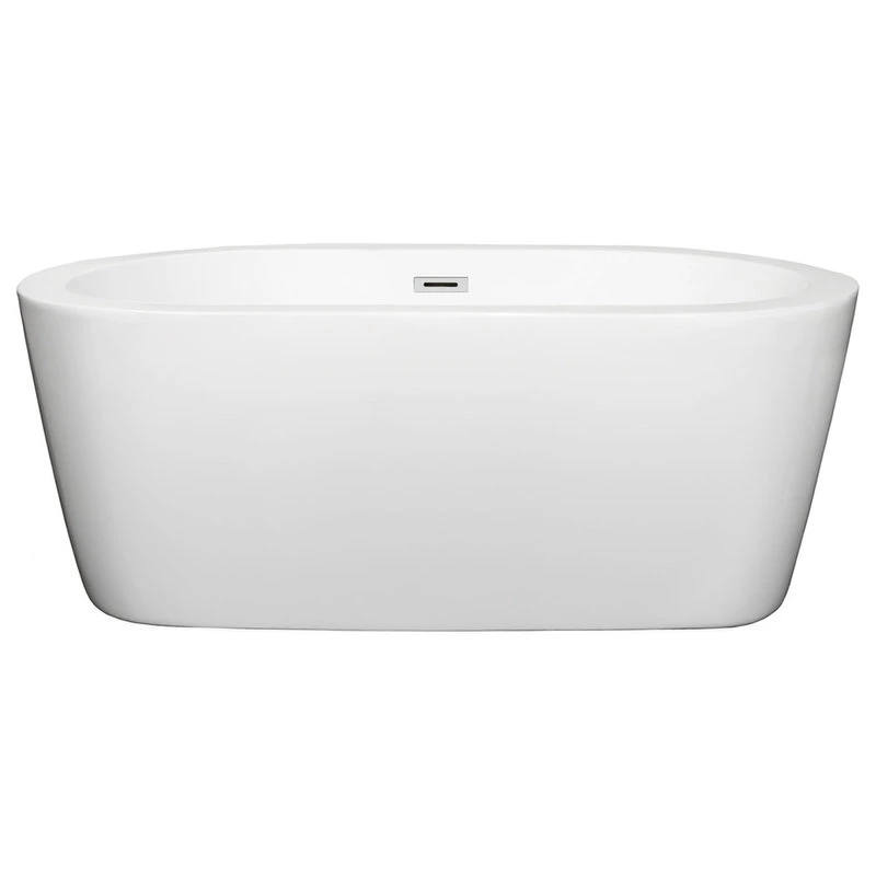 Wyndham Collection Mermaid 60" Freestanding White Bathtub, Polished Chrome Drain And Overflow Trim - Image 2