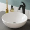 Kraus USA, Inc. Elavo Round Ceramic Vessel Sink, Bathroom Arlo Faucet, Drain, Matte Black