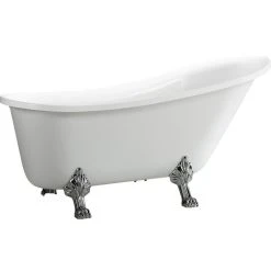 Vanity Art LLC Freestanding Claw Foot White Acrylic Bathtub With Polished Chrome Pop-up Drain