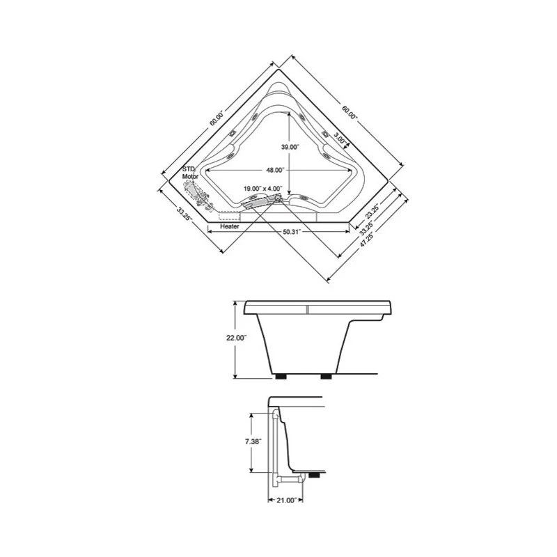 Jacuzzi® Official Jacuzzi J5D6060 WCR 1XX 60" X 60" Signature Corner Whirlpool - White - Image 5