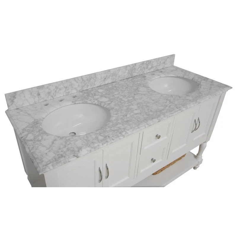 Kitchen Bath Collection Beverly 60" Bath Vanity, White, Carrara Marble, Double Vanity - Image 6
