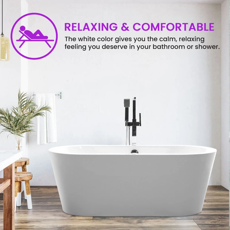 Vanity Art LLC Vanity Art Freestanding Acrylic Bathtub, White, Small - Image 5