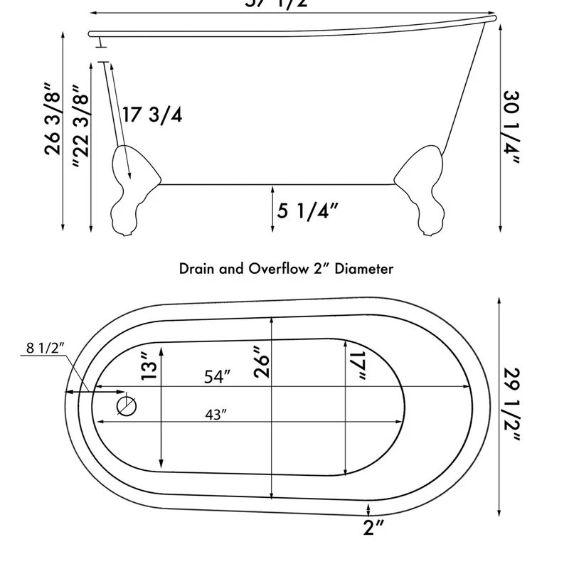 The Tub Connection 58" Cast Iron Swedish Tub Without Faucet Holes "Holt", Oil Rubbed Bronze Feet - Image 3