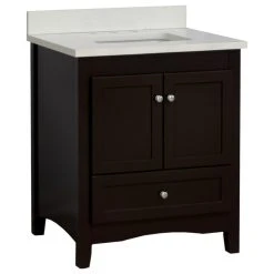 Kitchen Bath Collection Abbey 30" Bathroom Vanity, Base: Chocolate, 30", Top: Quartz