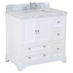 Kitchen Bath Collection Madison 36" Bathroom Vanity, White, Carrara Marble