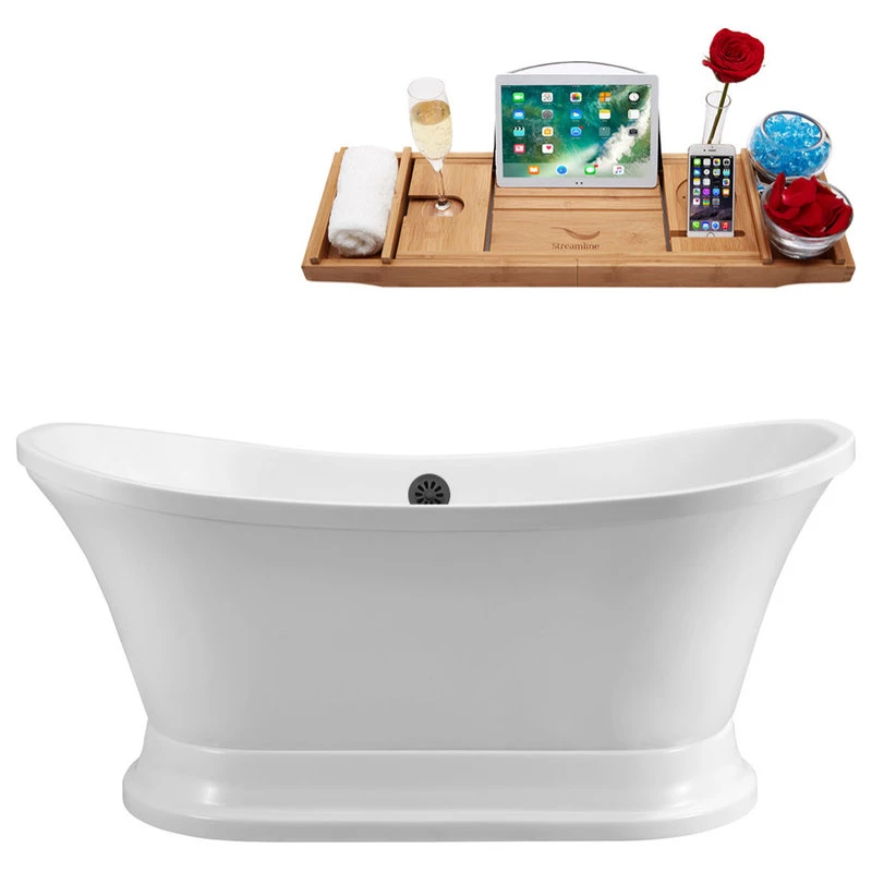 68" Streamline N201BL Soaking Freestanding Tub And Tray With External Drain - Image 4