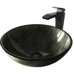 VIGO Gray Onyx Glass Vessel Sink And Blackstonian Faucet, Matte Black Finish