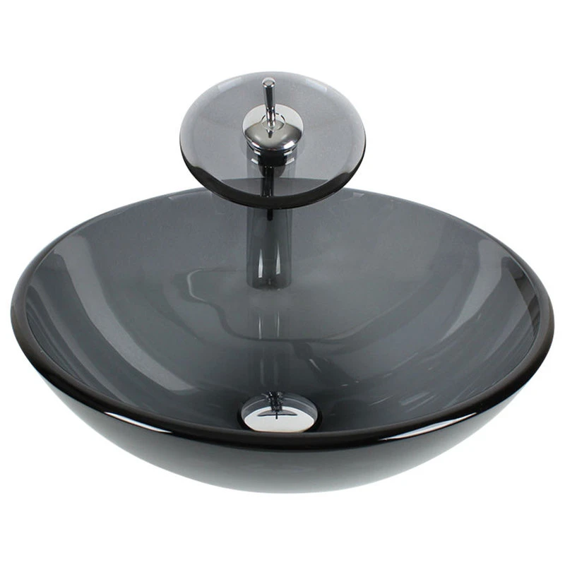 Arsumo Glass Round Vessel Bathroom Sink With Faucet