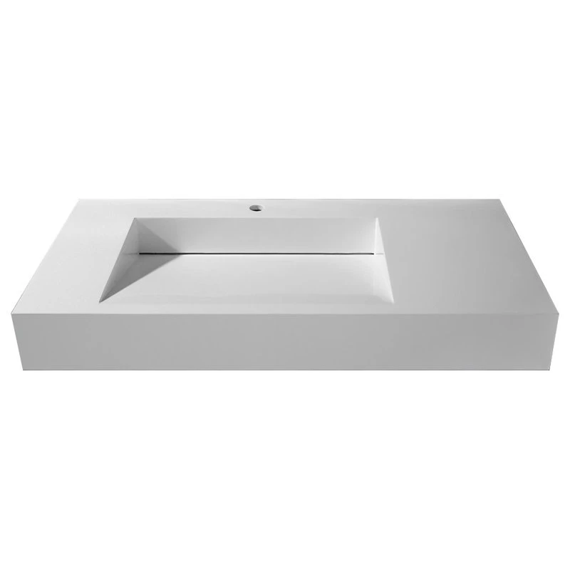HOMARY Wall-Hung Stone Resin Rectangle Bathroom Ramped Sink,Matte White/Glossy White, G