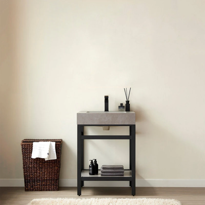 Vinnova Funes 24" Single Console Sink In Matte Black With Gray Sintered Stone Top - Image 2