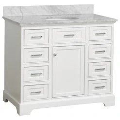 Kitchen Bath Collection Aria 42" Bathroom Vanity, White, Carrara Marble