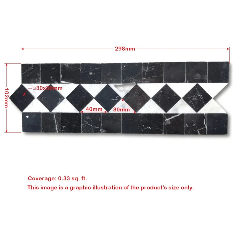 Stone Center Online White Carrara Marble Classic Diamond Mosaic Border Listello Tile, 1 Sheet - Image 3