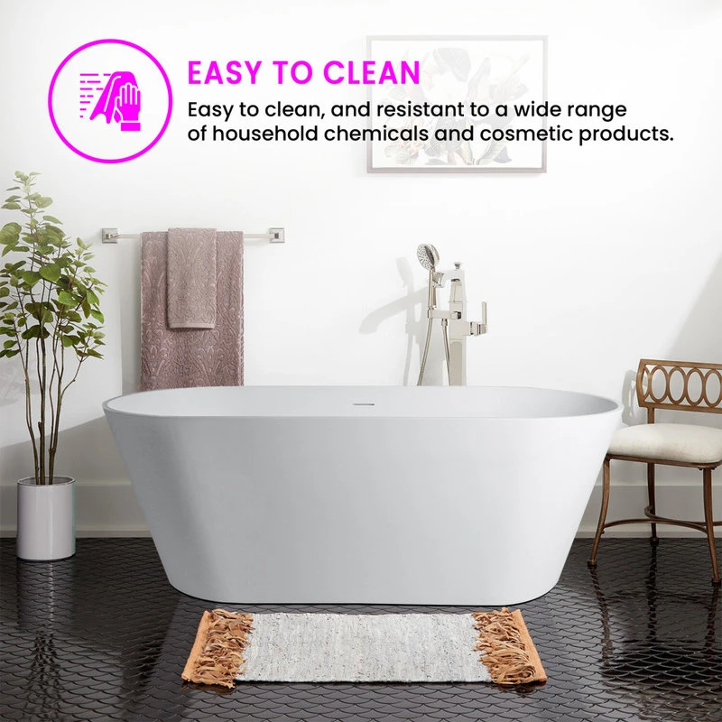 Vanity Art LLC Vanity Art Solid Surface Resin Stone Freestanding Bathtub, Matte White, 65"x29.5" - Image 4