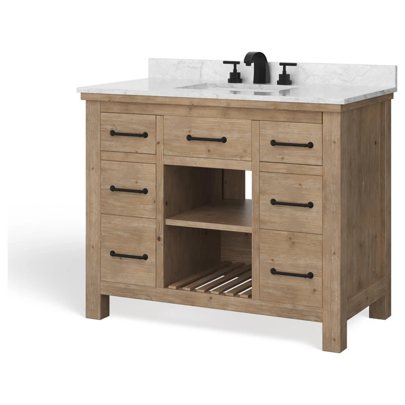 MOD Rawley Bath Vanity, Weathered Fir, 42", Single Sink, Marble Top, Freestanding - Image 10