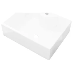 Vida XL International B.V. VidaXL Ceramic Bathroom Sink Basin With Faucet Hole White Square Vanity Vessel