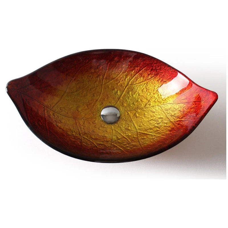 HOMARY Hot Melted Red/Gold Leaf Shaped Tempered Glass Vessel Sink Waterfall Faucet Set - Image 5